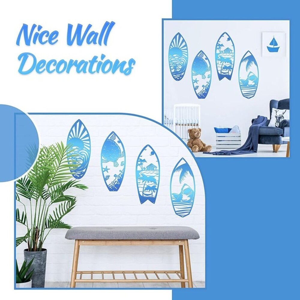 NEW 4Pcs Metal Surf Board Wall Decor Summer Surfboard Beach Signs. - Picture 6 of 9